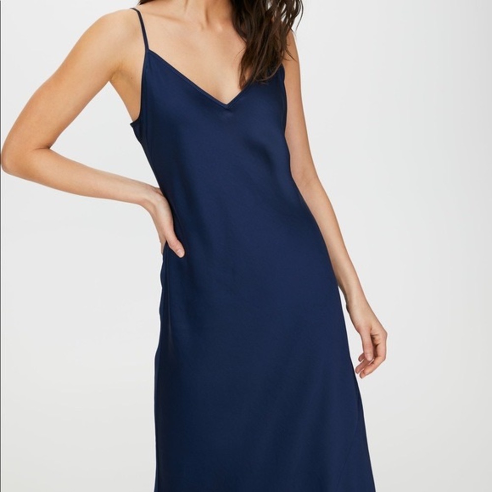 ARITZIA WILFRED ONLY SLIP MIDI DRESS IN NAVY